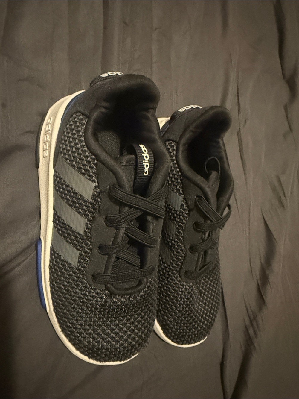 adidas Kids Black Knit Sneakers with Gray Stripes